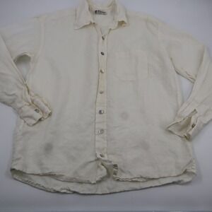 Carro Positano Italy Mens Cream Linen Button Up Shirt Mother of Pearl Buttons L